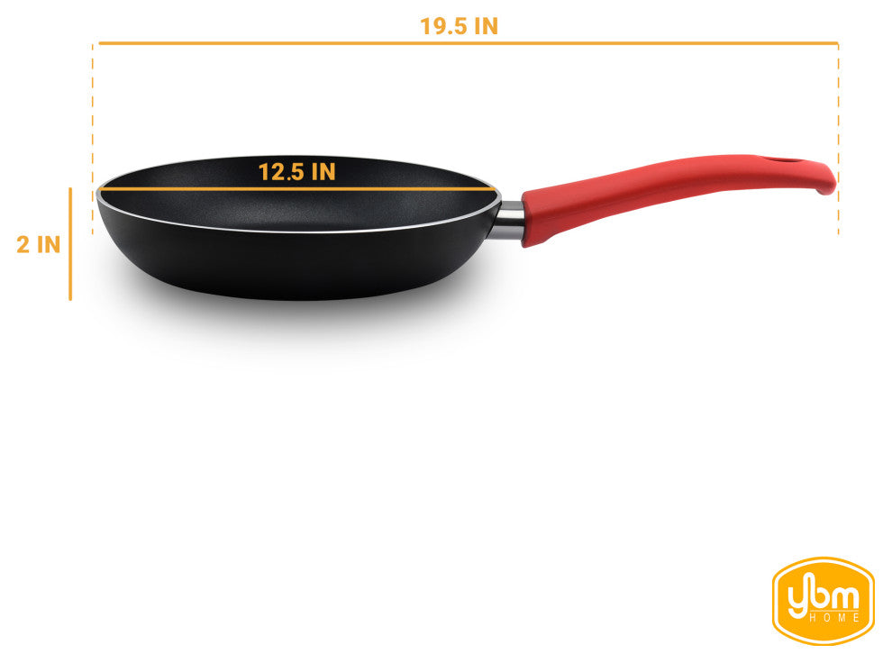 Ybm Home Teflon Classic Non Stick Frying Pan  Aluminum Skillet for Omelette, Sim, Red, 12.5"
