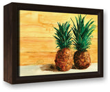 Tropical Beached Pineapple Pair  8x10 Walnut Floating Framed Canvas