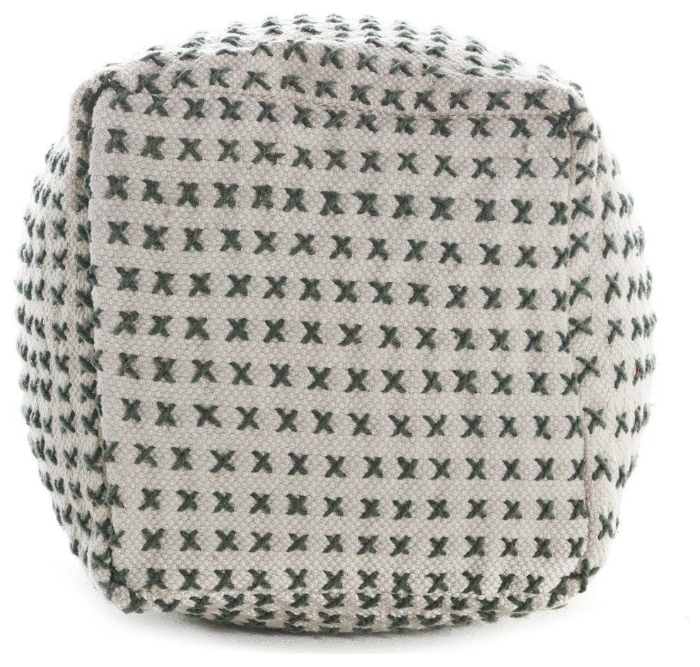 GDF Studio Fender Cream and Green Fabric Square Pouf Ottoman