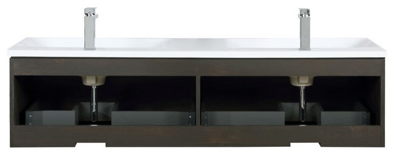 Sant Contemporary 60" Iron Charcoal Double Bathroom Vanity Set, Labaro Brushed N