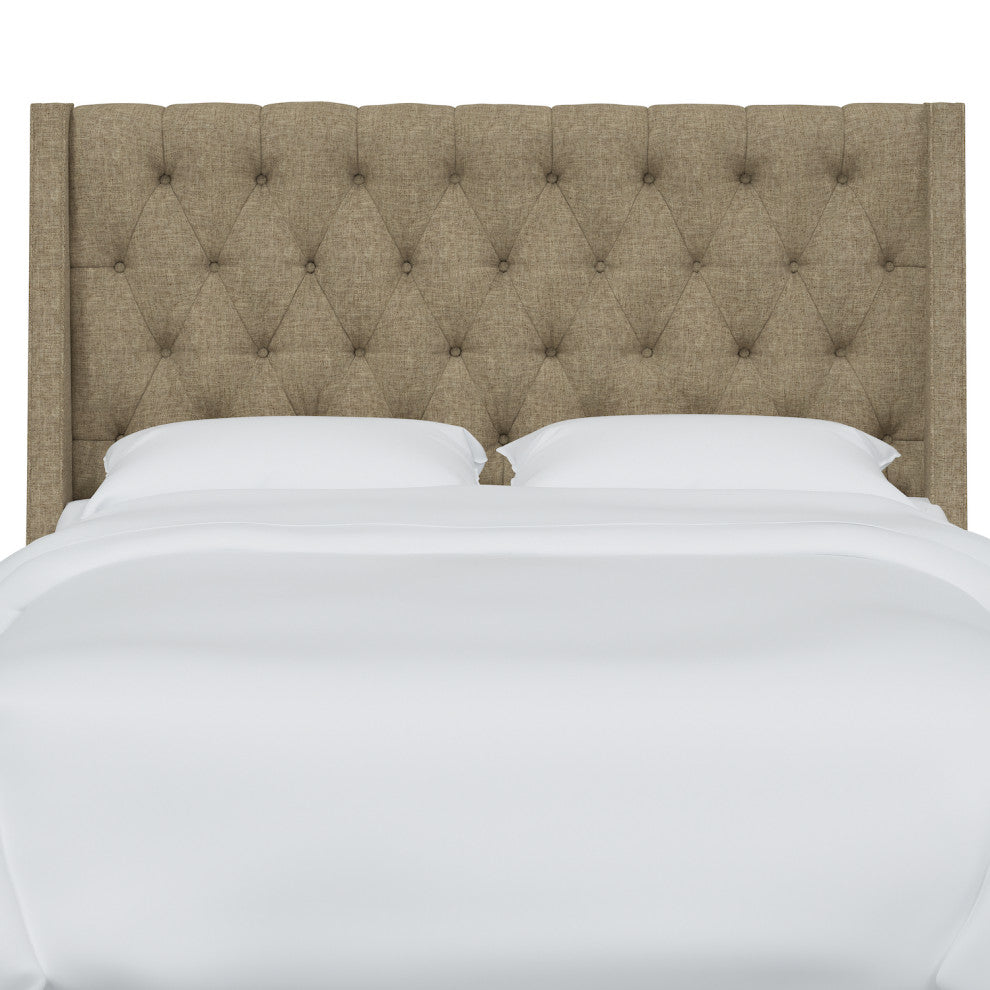 Wells King Tufted Wingback Headboard, Zuma Linen