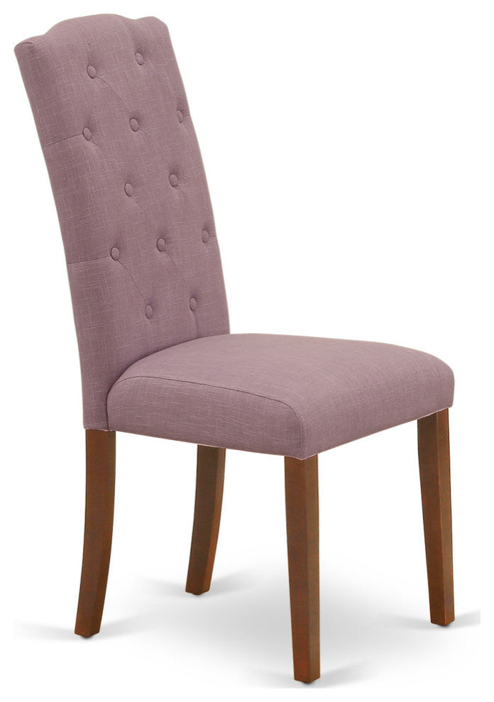 5Pc Dining Set, Round Table, Four Parson Chairs, Dahlia Fabric, Mahogany Finish