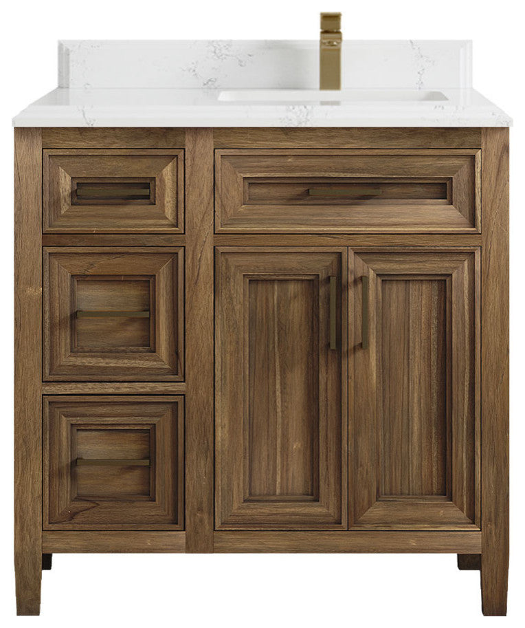 Santa Monica 36 Right Offset  Bath Vanity in Graywashed Teak 1.5" Empira Quartz