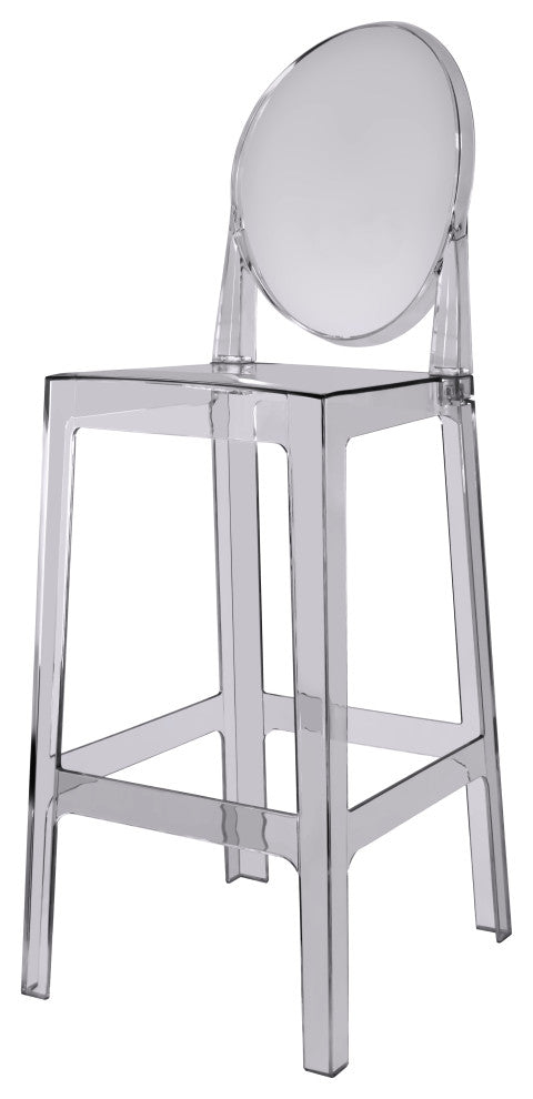 Designer Ghost Style Molded Plastic Bar Height Kitchen Stools For Dining, Smoke, Single Chair