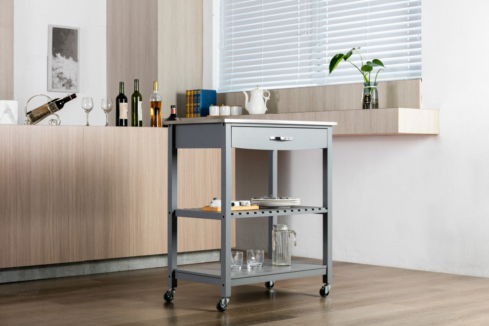 Holland kitchen cart with stainless steel top, gray