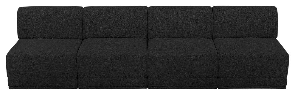 Ollie Black Boucle Fabric Straight Modular Sofa, Black, 4-Piece: 4 Armless Chair