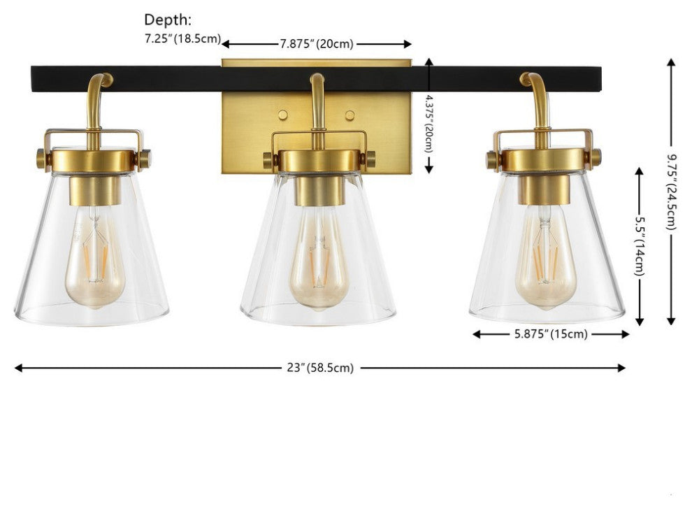 Safavieh Rayney 3Lt 23" Wall Sconce, Brass/Black