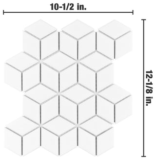 Metro Rhombus Mosaic Floor and Wall Tile, Matte White