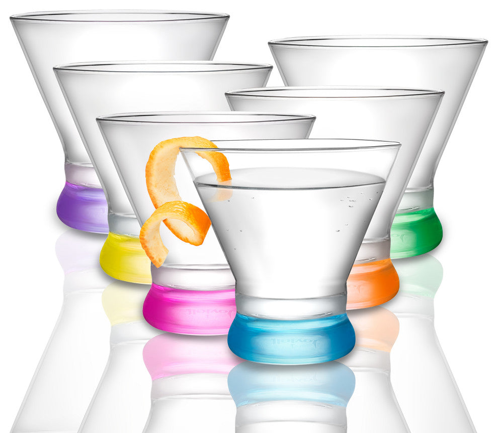 Hue Colored Stemless Martini Glasses 7 oz, Set of 6