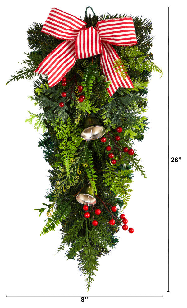 26" Holiday Christmas Bells and Bow Artificial Swag