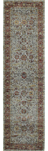 Adeline Oriental Border Blue and  Red Area Rug, 2'3"x8'