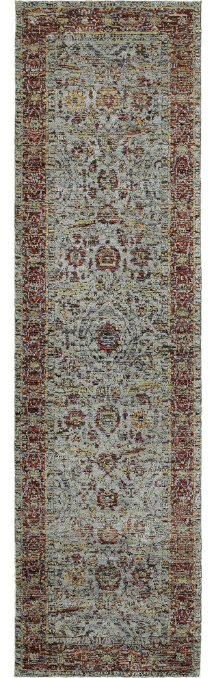 Adeline Oriental Border Blue and  Red Area Rug, 2'3"x8'