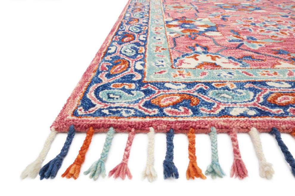 Wool Hooked Zharah Area Rug, Rose/Denim, 7'9"x9'9"