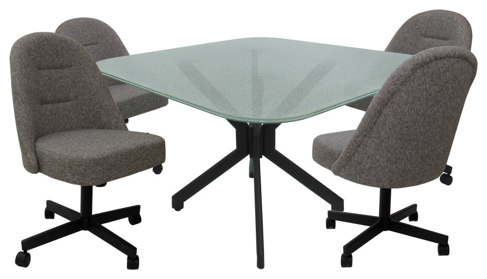 M-235 Dinette Swivel Metal Caster Chairs - Clear Glass, Mojeva Grey - Black, Cra