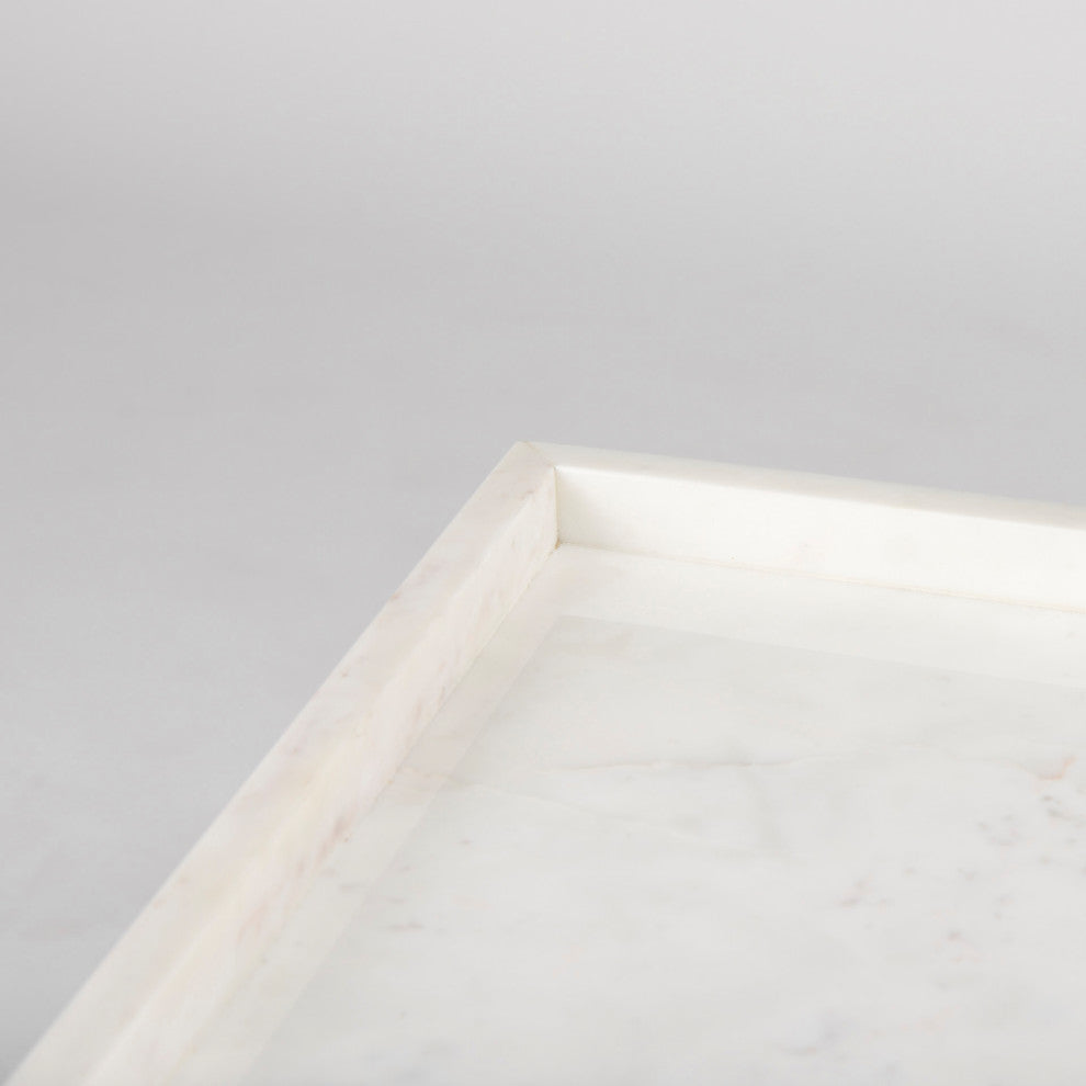 Nathan II 18"x20" Square Top White Marble and Black Metal End/Side Table