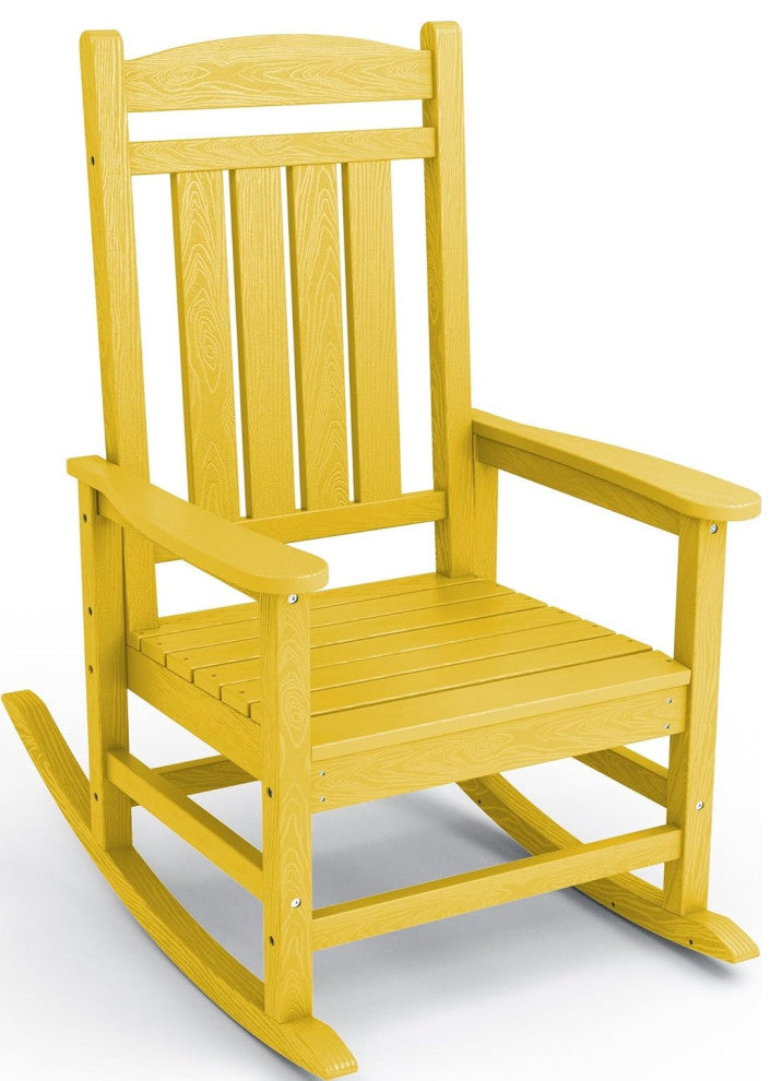 All-Weather HDPE Patio Rocker With High Back and Classic Slat Design, Yellow