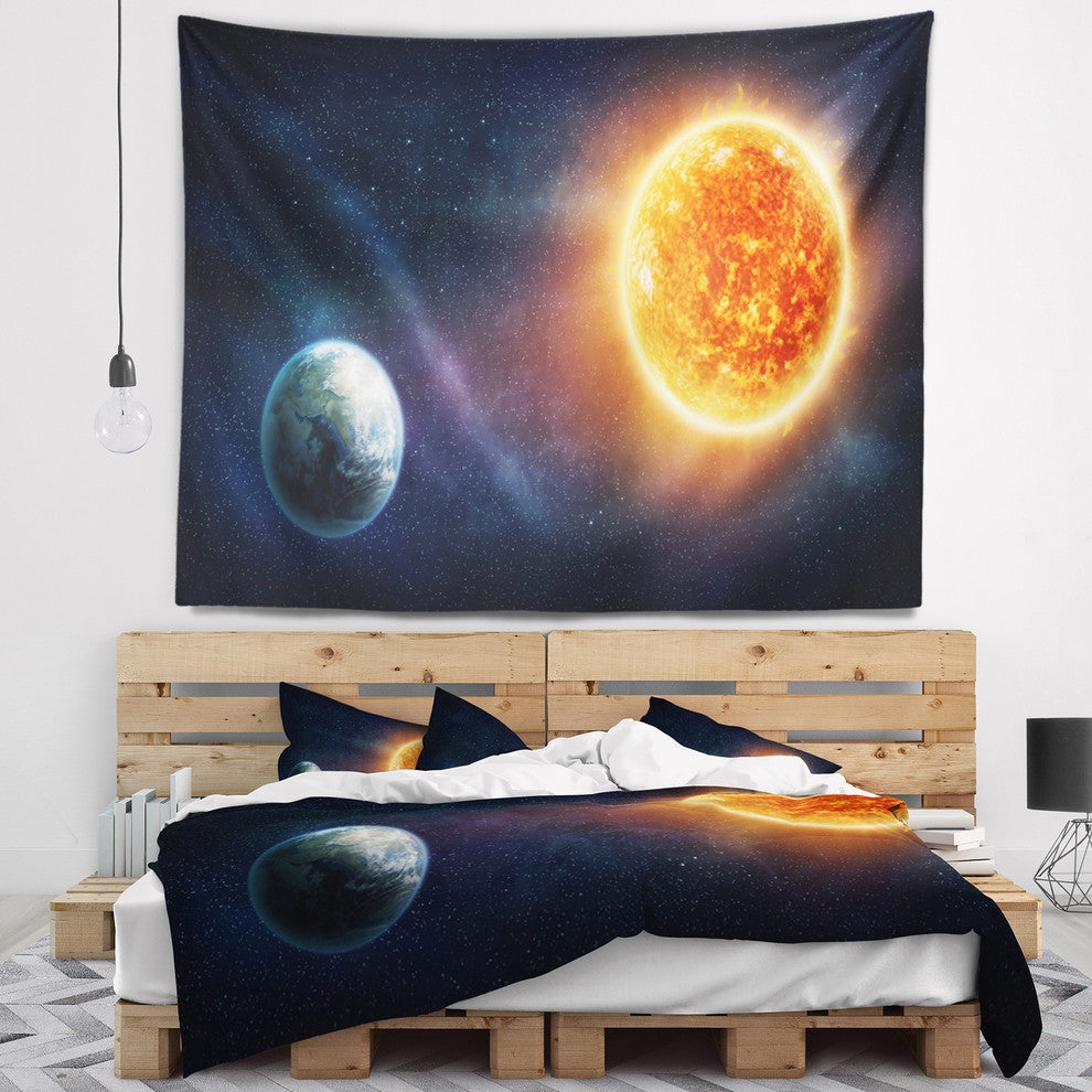 Planet Earth and Sun Landscape Wall Tapestry, 80"x68"