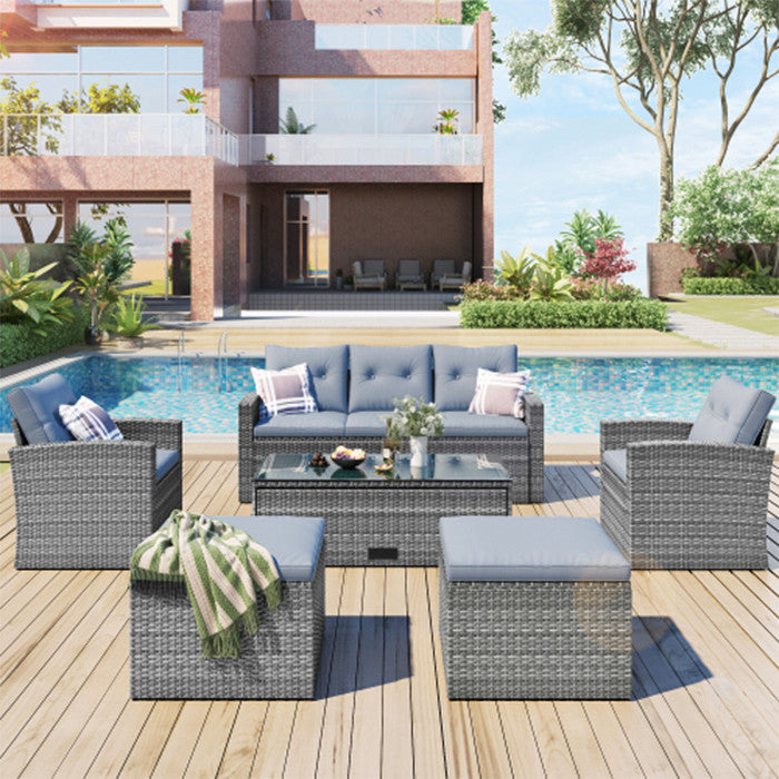 6 Piece, Outdoor Patio Sectional Set, Dark Gray