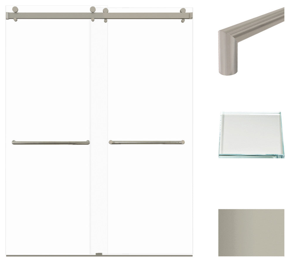 Brooklyn 60"x80" Frameless Shower Door, Iron Glass, Brushed Stainless, Turin