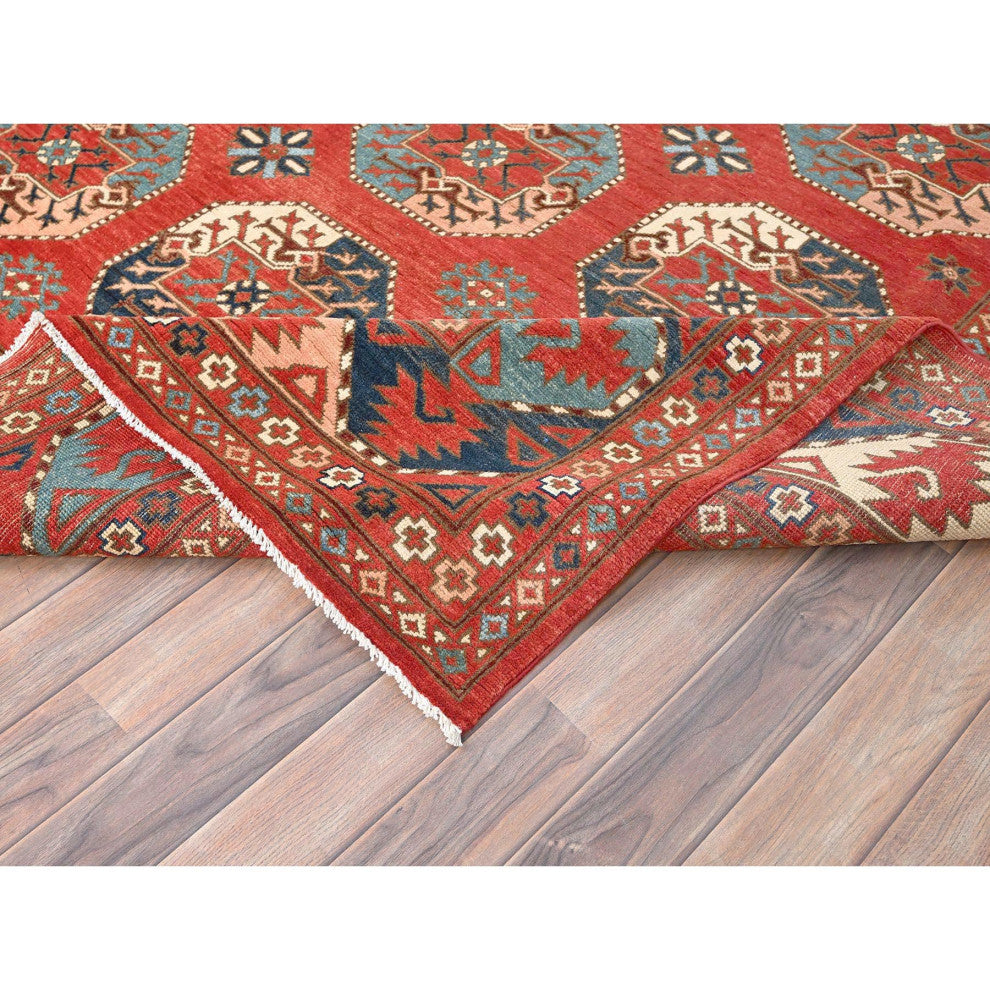 Ajax Red, Hand Knotted, Afghan Special Kazak Pure Wool Rug, 8'2"x9'10"
