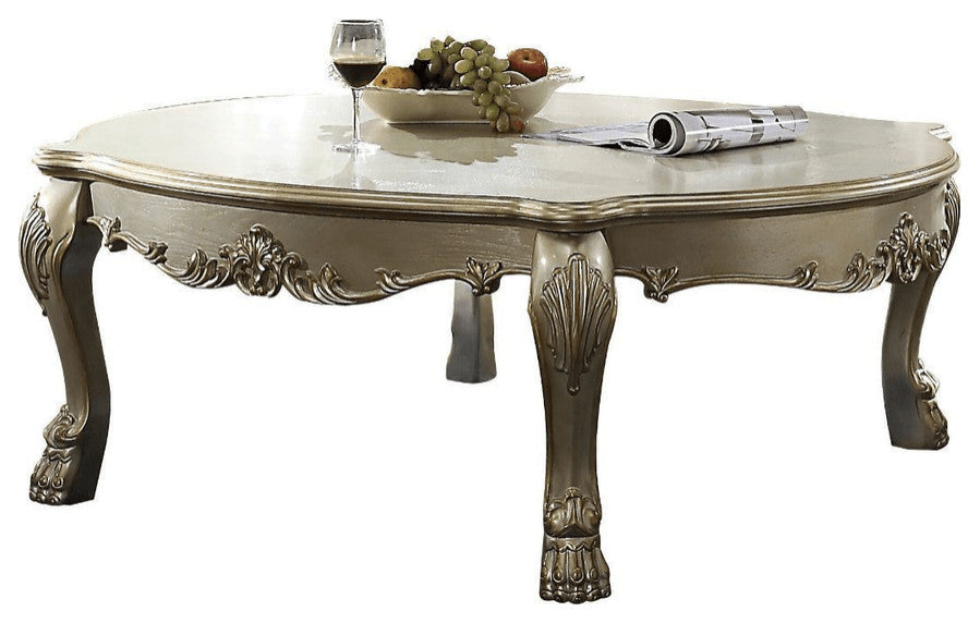 54" Gold And Bone Solid And Manufactured Wood Coffee Table