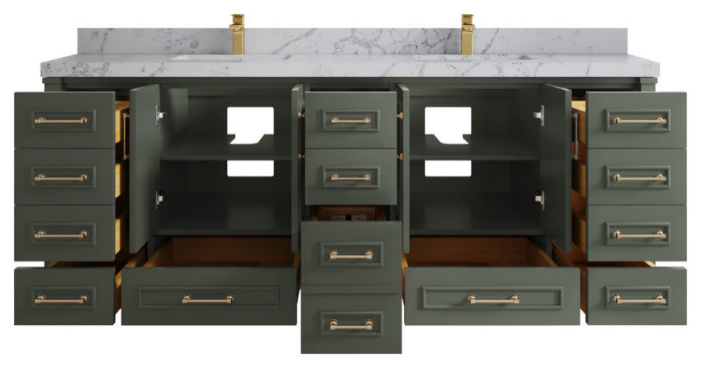 Aberdeen 84 Double Sink Bath Vanity in Pewter Green 2" Venatino Quartz