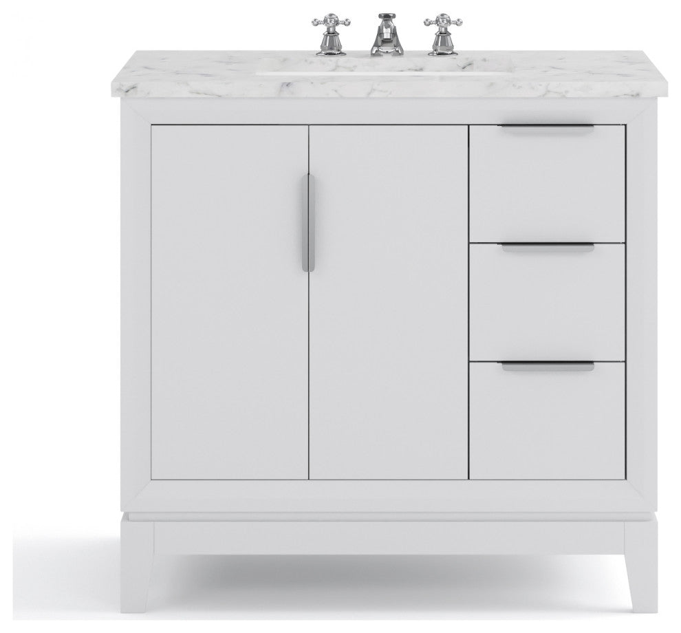Elizabeth 36" Single Sink Carrara White Marble Vanity, Pure White