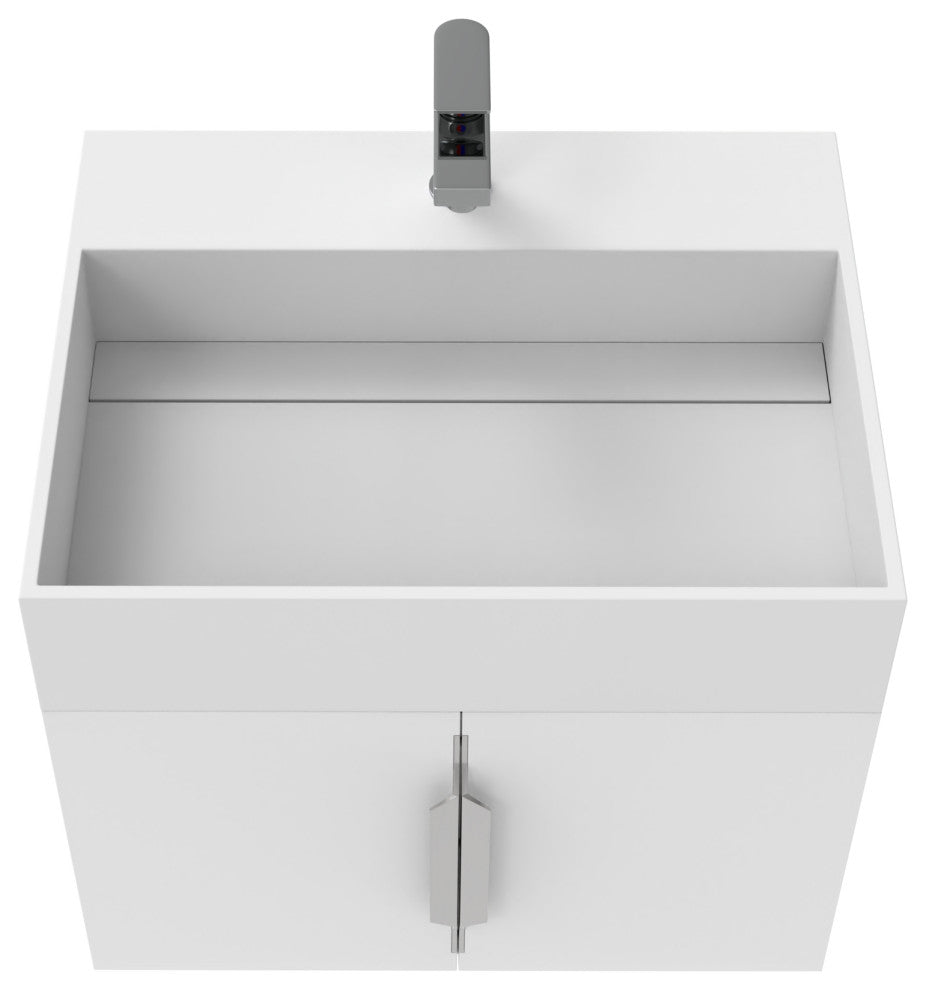 CastelloUSA Amazon 24" Wall Mounted Bathroom Vanity Set, White, White Top, Chrome Handles