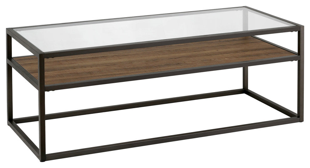 46" Black and Clear Glass And Steel Coffee Table With Shelf