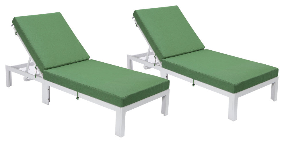 Chelsea White Patio Chaise Lounge Chairs, 2-Piece Set, Green