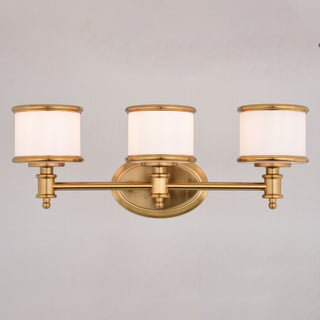Carlisle Vanity Light, Natural Brass, White Frosted Opal Glass, 3-Light