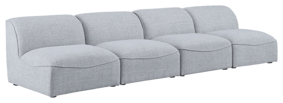 Miramar Linen Textured Fabric Upholstered 4-Piece Modular Sofa, Grey
