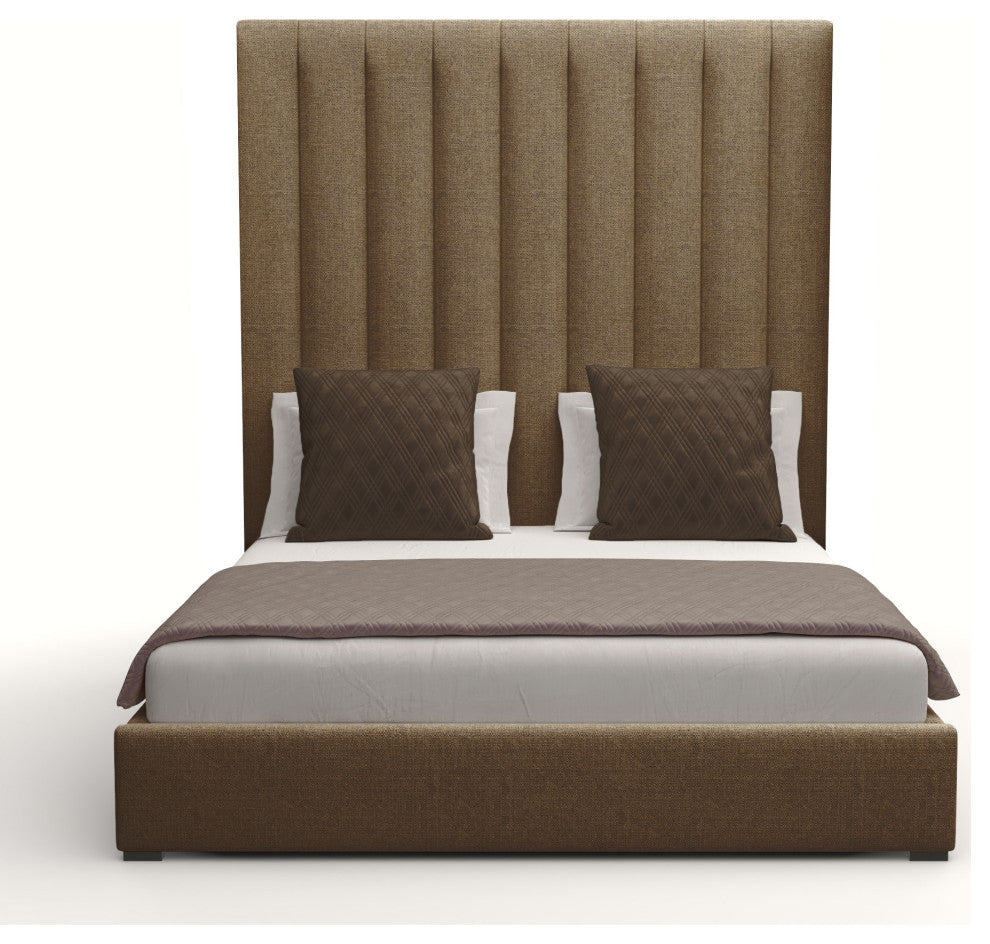 Nativa Interiors Moyra Vertical Channel Tufted Bed, Brown, Queen, Headboard: High