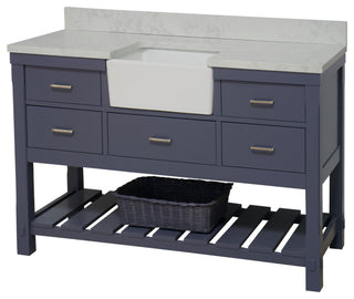 Charlotte 60" Bathroom Vanity, Marine Gray, Engineered Carrara, Single
