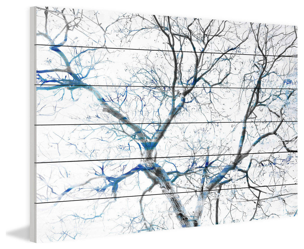 "Blue Branches" Print on White Wood, 60"x40"