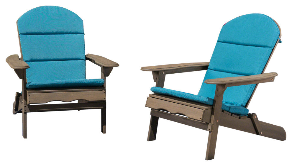 GDF Studio Amenda Outdoor Acacia Adirondack Chairs With Cushions, Set of 2, Gray/Dark Teal