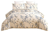 Blue Leaf Vine Cream Poplin Cotton Duvet Cover