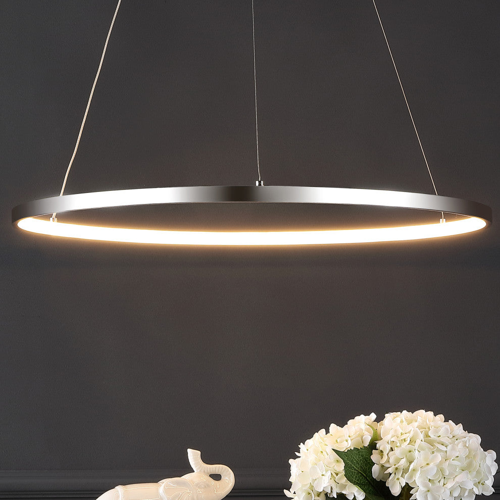 Circulo Metal Round Modern LED Pendant, Chrome, Width: 23.75"