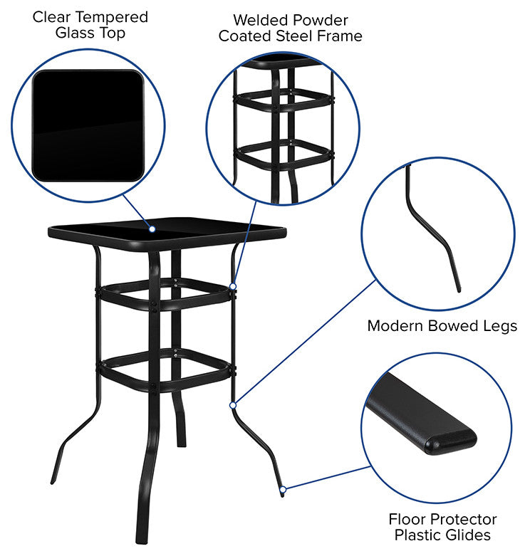 3 Piece Outdoor Glass Bar Patio Table Set with 2 Barstools