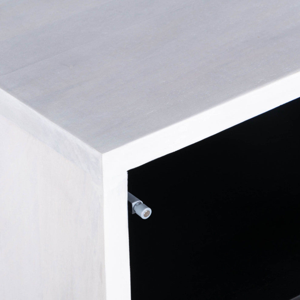 Caged Mango Wood Side Table, White and Black