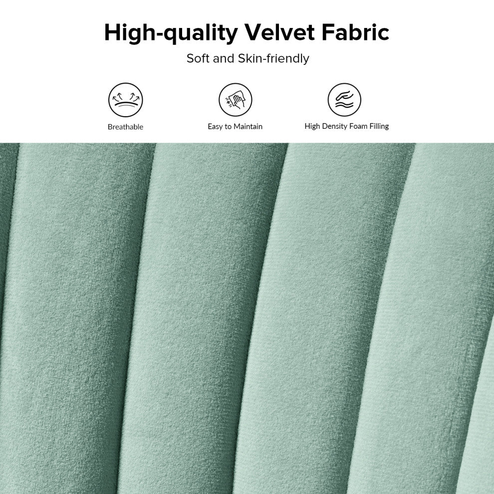 Velvet Tufted Loveseat Sofa With Golden Base, Sage