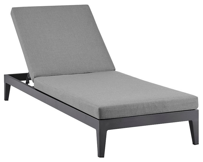 Outdoor Patio Adjustable Chaise Lounge Chair in Aluminum with Gray Cushions