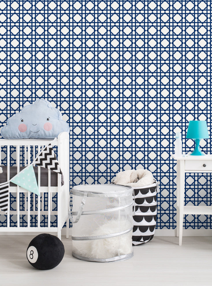 Geometric Peel and Stick Peel and Stick Vinyl Wallpaper , Bright Navy, 24"w X 60"h