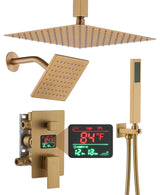 3 Function Wall Mounted Digital Display Shower System, Brushed Gold