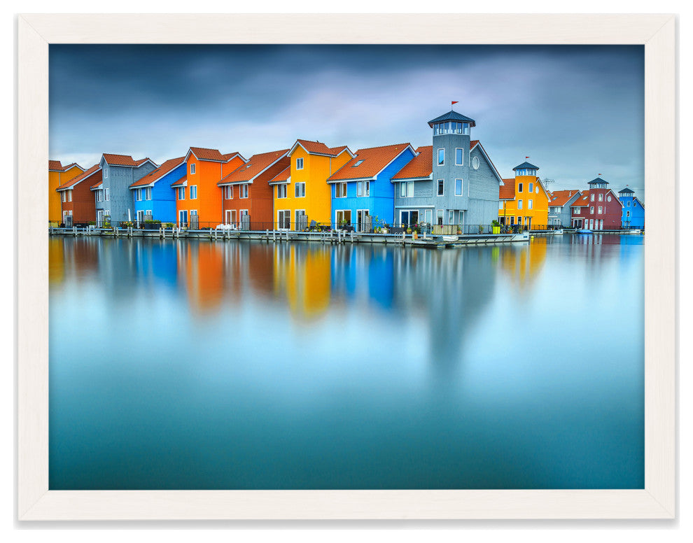 Blue Morning at Waters Edge Landscape Framed Photo Paper Wall Art Prints, White, 11" X 14"