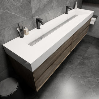 MAX 84" Double Floating Bath Vanity With Acrylic Sink, Coffee Wood, Gray Oak