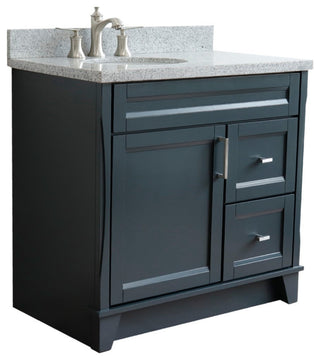 37" Single Sink Vanity, Dark Gray Finish With Gray Granite