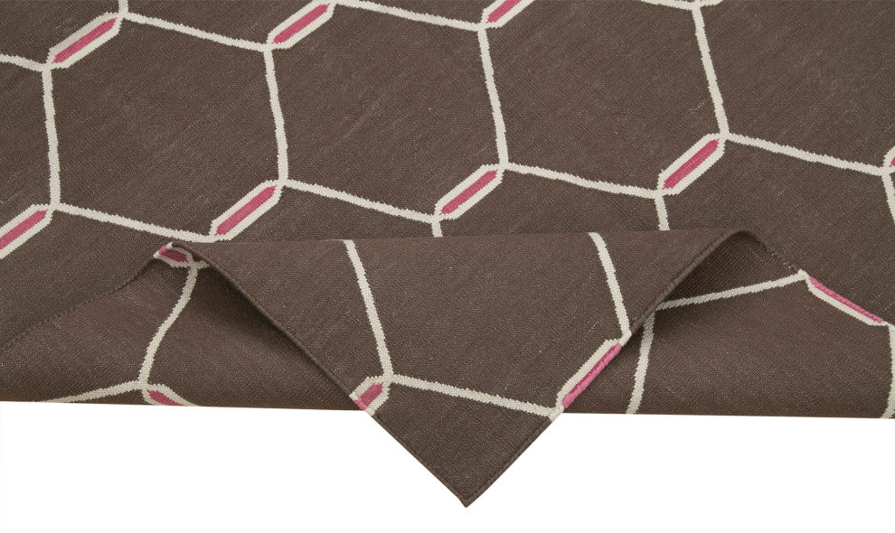 Rug N Carpet - Handmade Wool 3' 8'' x 5' 5'' Modern Design Dhurrie Kilim Rug