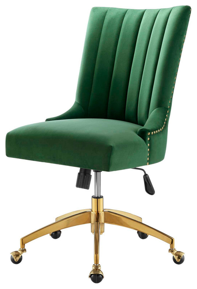 Computer Work Desk Tufted Chair, Velvet, Gold Green, Home Business Office