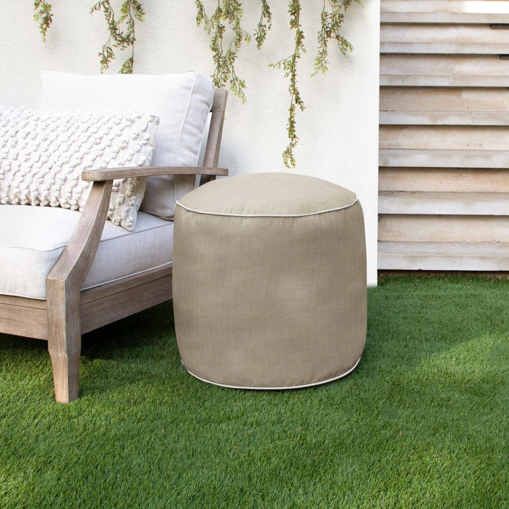 Mozaic Home Canvas Indoor/Outdoor Round Bean Pouf, Canvas Taupe, 20"x20"x18"